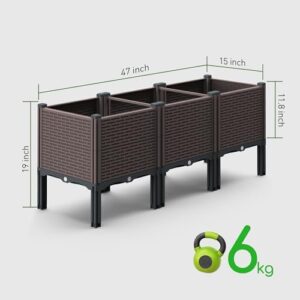 47x15x19in Raised Garden Beds Outdoor, Polypropylene Elevated Planter Boxes Outdoor for Vegetables, Flowers, Herbs, Garden Box with Drain Outlet, Heat and Frost Resistance Planters, 330lb Capacity - Image 1