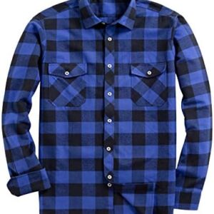 Alimens & Gentle Men’s Button Down Regular Fit Long Sleeve Plaid Flannel Casual Shirts - Image 1