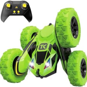 Threeking RC Stunt Cars Remote Control Car Double-Sided Driving 360-degree Flips Rotating Car Toy, Green - Image 1