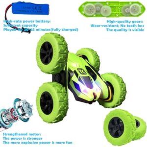 Threeking RC Stunt Cars Remote Control Car Double-Sided Driving 360-degree Flips Rotating Car Toy, Green - Image 4