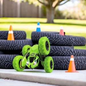 Threeking RC Stunt Cars Remote Control Car Double-Sided Driving 360-degree Flips Rotating Car Toy, Green - Image 5