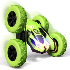 Threeking RC Stunt Cars Remote Control Car Double-Sided Driving 360-degree Flips Rotating Car Toy, Green - Image 7