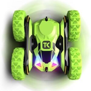 Threeking RC Stunt Cars Remote Control Car Double-Sided Driving 360-degree Flips Rotating Car Toy, Green - Image 8